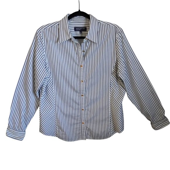 Jones New York Stripe Collared Neckline Long Sleeve Button Down Shirt - Picture 1 of 9